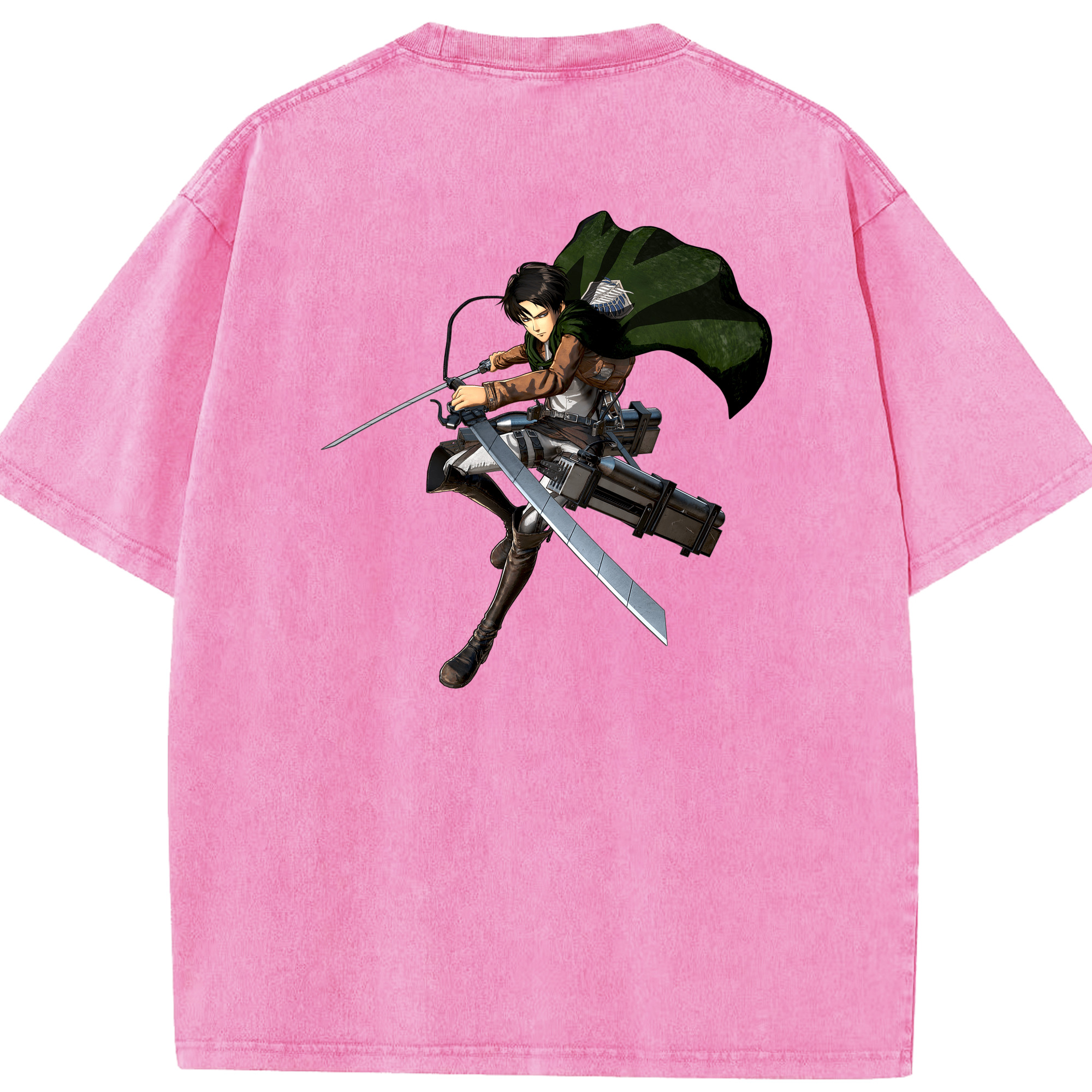 （画像用） 進撃の巨人 リヴァイ·アッカーマン Attack on Titan Levi Ackerman 綿100% ヴィンテージ風 半袖Tシャツ（背面プリント）